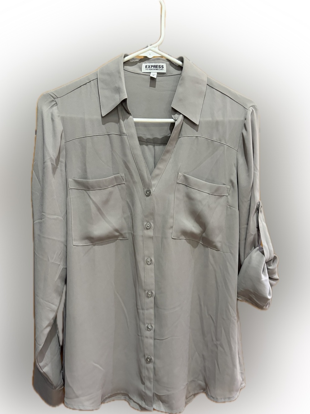 Express Portofino Light Gray Button-Up Shirt M